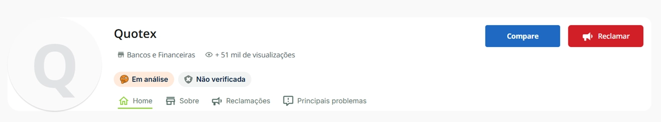 Página do Reclame Aqui mostrando a faixa de reputação da Quotex